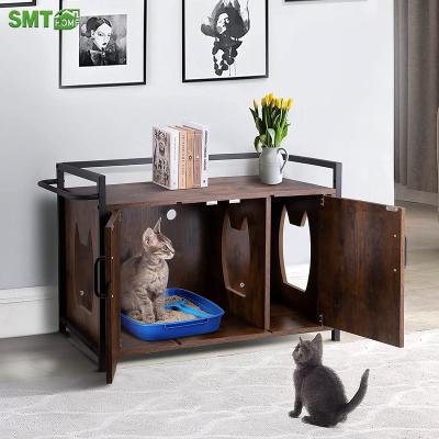 China Breathable Hidden Cat Litter Box Enclosure Cat Room Nightstand With Stand Design For Home Furniture for sale