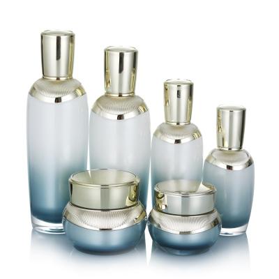 China Cyan-Blue Luxury Cosmetic Jar And Pump Bottle Cosmetics Cosmetics Packaging Containers for sale