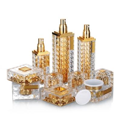 China Luxury Gold Plastic Cosmetic Jars And Cosmetic Bottles Packaging Custom Cosmetic Container Skin Care Packaging for sale