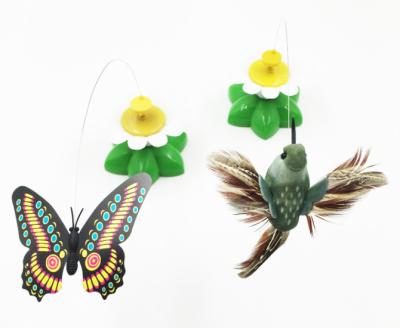 China Electric Stocked Butterfly Electric Flying Hummingbird Around Flower Cat Butterflies Cat Sticks Pet Interactive Funny Round Toys for sale