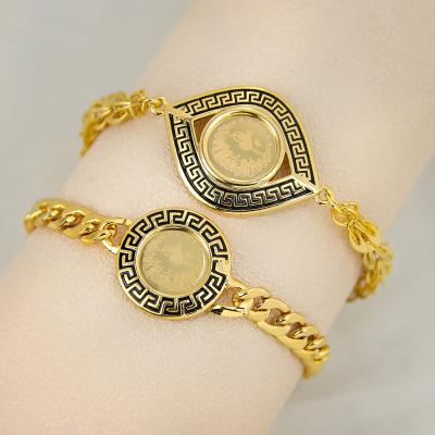 China CLASSIC hot sale muslim bracelet women gold arabic bracelets Great Wall pattern coin bracelets for sale