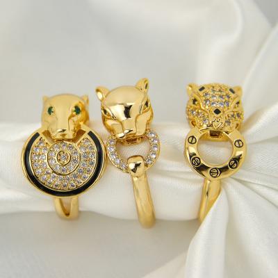 China CLASSIC Queen Temperament Jewelry Silver Leopard Lady Ring Luxury Zircon Jewelry Womens Gold Plated Rings for sale