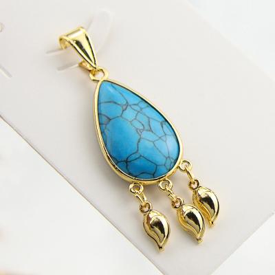 China New Design Vintage Waterdrop Gold 21k Turquoise Brass Pendant Necklace Women Pendants With Gold Chain for sale