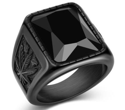 China Newest Rog Leaf Black And Gold Stainless Steel Ring Black Diamond Ring For Men's Hiphop for sale