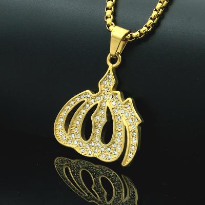 China 2021 New Arrival Trendy Trendy 18k Crystal Allah Necklace Gold Plated Letter Pendant For Men and Women for sale