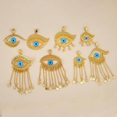 China Lucky Eyes Jewelry Tassel Brass 18k Gold Thin Blue Pendant New Fashionable Vintage Evil Eye Pendant for sale