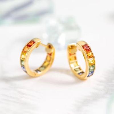 China 18K Rainbow Sapphire Earrings Female Birthday Valentine's Day Gift Christmas Circle Earring Gradient Colorful CLASSIC for sale