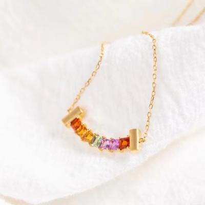 China Beautiful CLASSIC Genuine Muti-color Rainbow Sapphire 14k Gold Smile Necklace 18K Gold Pendant For Women for sale