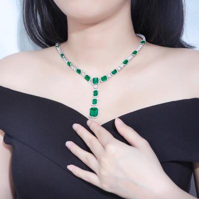 China Women's CLASSIC Moissanite Emerald Jewelry Real 9K Luxury Lab Developed Gold Emerald Pendant Necklace For Women for sale