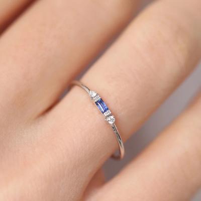 China CLASSIC Ring 14k Semi Precious Baguette Blue Sapphire with Diamond Ring for Women for sale