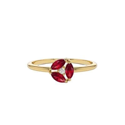 China Marquise Shape Ruby Stone Diamond 14K Yellow Gold CLASSIC Minimal Band Ring For Women for sale