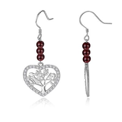 China TRENDY Garnet Long Drop Earrings, S925 Sterling Silver Cubic Zircon Earrings 18k White Gold Plated Women's LOVE Heart Shaped Earrings for sale