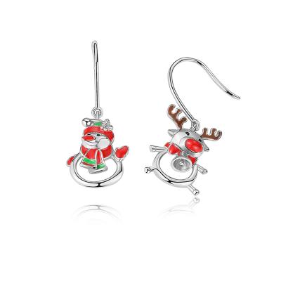 China Wholesale TRENDY Snowman Christmas Drop Earrings and Elk Enamel Earrings 18k S925 Gold Plated Sterling Silver Earrings Christmas Gift for sale