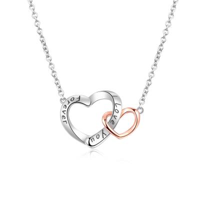 China CLASSIC Double Heart Women Letter Necklace 18k Gold Plated S925 Sterling Silver Mixed Color Pendant 