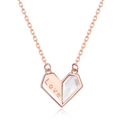 China CLASSIC Women's Heart Necklace 18k Gold Plated S925 Sterling Silver Small Love Pendant Necklace with Natural Shell for sale