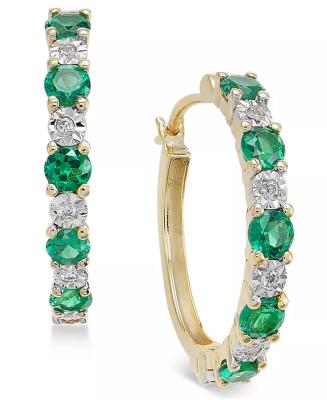 China Factory Wholesale 14K Yellow Gold Genuine CLASSIC Solid Circle Diamond Earrings With Emerald Gemstone Jewelry Supplier for sale