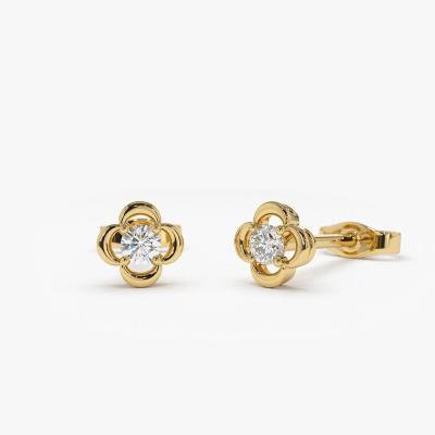 China Vintage Fashion Hot Sales New Design 14K Solid Gold Diamond Earrings Four Leaf Clover Jewelry Gold Plated Stud Earrings For Women for sale