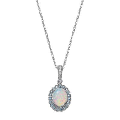 China Trendy Classic Fashion Wholesale Natural 14K Solid Gold Diamond Topaz Necklace Gold Plated Opal Pendants Gifts For Women for sale