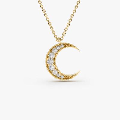 China FASHIONABLE Classic Wholesales 14K Solid Gold Diamond Necklace Gold Plated Natural Diamond Moon Shaped Pendant Gifts For Women for sale