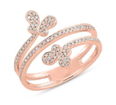 China CLASSIC Natural Wedding Gift Rings 18K Rose Gold Butterfly Bands Rings Design Style Diamond Engagement Rings Dainty Beauty for sale