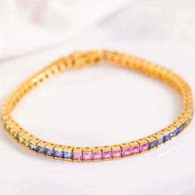 China CLASSIC Fashion 18k Gold Filled Blue Sapphire Tennis Bracelet 18K Gold Bangle Colored Bracelet Rainbow Colored Bracelet for sale