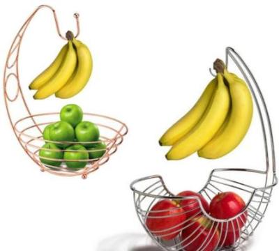 China Hot Selling Fruit Vegetable Desktop Basket Round Metal Wire Fruit Basket Sustainable Modern Banana Hanger for sale