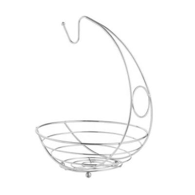 China Sustainable Chrome Plated Steel Fruit Tree Basket Bowl With Banana Hanger Free Standing Rust Resistant Silver Color For Kitchen Countertop for sale