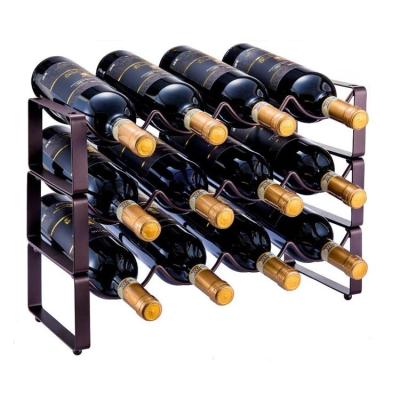 China Sustainable Stackable 3-Tier Wine Rack Free Standing Bottle Rack For Wine Cellar Basement Kitchen Pantry Cabinet for sale