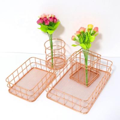 China 4 Viable in 1Metal Wire Mesh Basket Desk Storage Set Countertop Desk Organizers for Pencil Cup Essential Oil Tableware and Letter Trays for sale