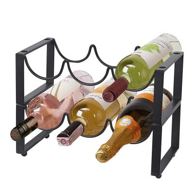 China Viable New Products Classic Style Wine Racks 2-Tier Metal Wine Stackable Rack Bottle Tabletop Wine Rack for sale