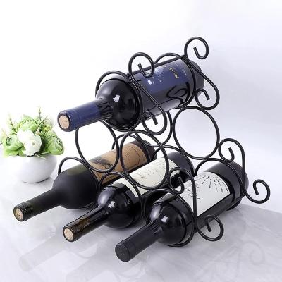 China Viable Home Decoration Metal Wine Bottle Racks Bottle Display Racks Iron Wire Holding 6 Bottle Wine Storage Rack for sale