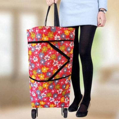 China Reusable Custom Logo Reusable Supermarket/Retail Stores Waterproof Oxford Trolley Cart Vegetable Shopping Bag With Wheels for sale