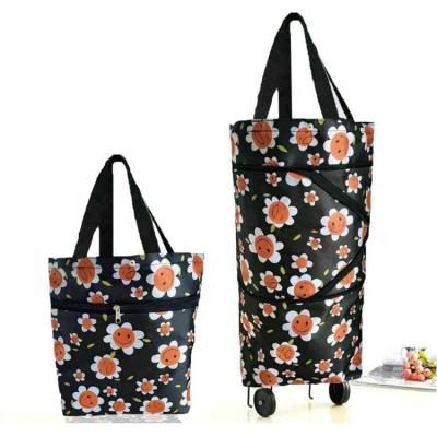 China Reusable Folding Trolley Shopping Bag 2 in 1 Portable Multifunctional Shopping Cart Storage Bag with Wheels for Travel Vacation Camping for sale