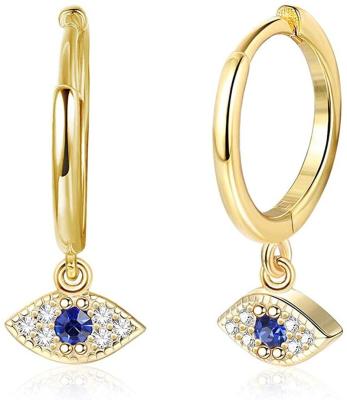 China Lead Free Nickel Free 18K Gold Plated Huggie Circle Earrings Evil Eye Zircon Cross Drop Earrings For Women for sale