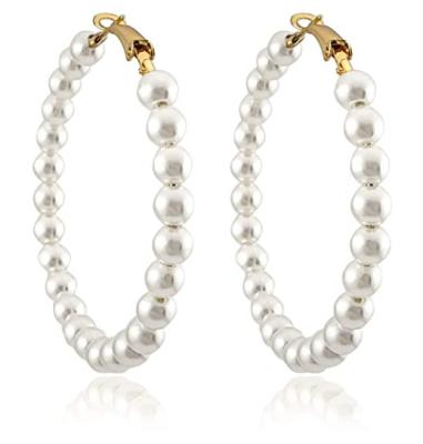 China Large Nickel Free Lead Circle Pearl Hoop Earrings For Women, Drop Earrings, Dangle, 18K Gold Plated 925 Silver Earrings for sale