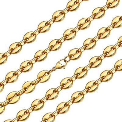 China Nickel Free 18K Gold Plated Coffee Bean Stainless Steel Fashion Bead Chain Necklace For Men Jewelry for sale