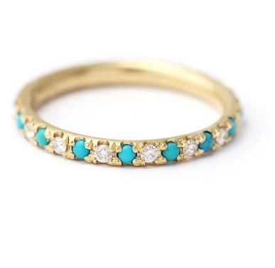 China Wholesale Sterling Silver 925 Jewelry 18k Environmental Friendly Gold Plated CZ Turquoise Stackable Rings Men Women for sale