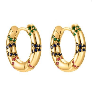 China 2021 New Trendy Colorful Lead Free Nickel Free Stones Chunky Hoop Earrings 18k Gold Plated 925 Silver Hoop Earrings for sale