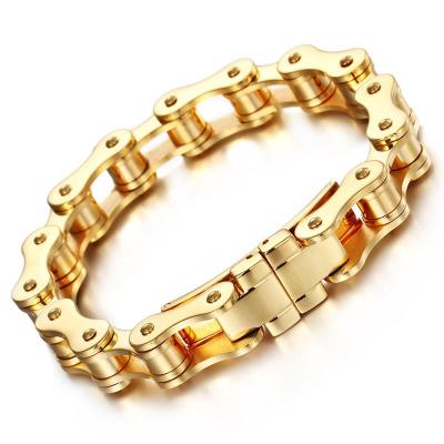 China Nickel Stainless Steel Bike 18K Chain Motorcycle Metal Free Gold Plated Accessories Men Bracelet for sale