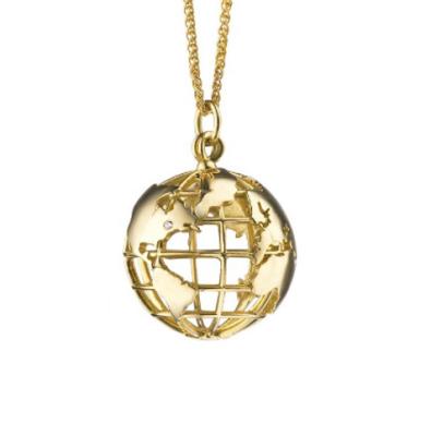 China Environmental Friendly 925 Silver Jewelry Making Necklace Gold Plated Earth World Map Pendant Necklace Men for sale