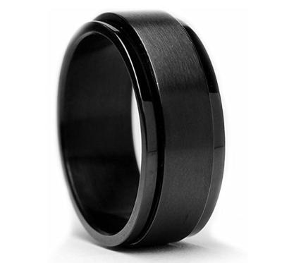 China CLASSIC Men's Stainless Steel Swivel Ring, Matte Black Finish Wedding Ring with Custom Engraving for sale