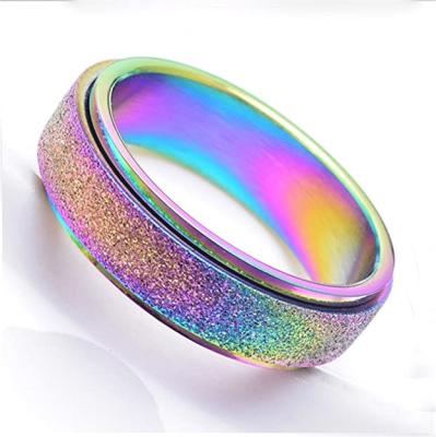 China CLASSIC Stainless Steel Ring for Men and Women, Rainbow Sandy Finish, 6mm / 8mm Rings Jewelry for sale