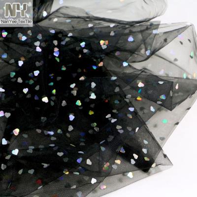 China Stretch Nanyee Textile Small Shiny Heart Black Net Tulle Fabric For Dress for sale