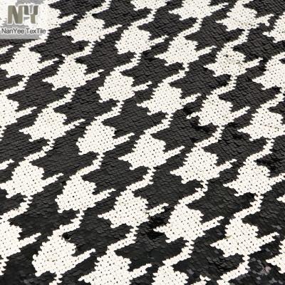 China Classcial Black Breathable Textile Nanyee Beige Color Flip Sequin Swallow Gird Fabric for sale