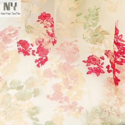 China New Nanyee Breathable Textile 4 Colors Flat Embroidery Tulle Fabric With Sequins for sale