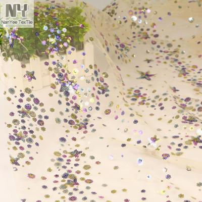 China Nanyee Breathable Textile Multi Color Dot Sequin Star Embroidery Mesh Fabric For Dress for sale