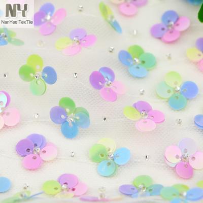 China New Nanyee Textile Style Flower Design Sequin Tube Embroidery Fabric Shrink-Resistant For Spring for sale