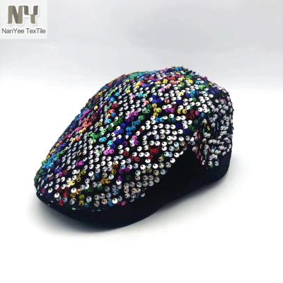 China Nanyee Textile Shrink-Resistant Rainbow Light Breathable Sequin Elastane Beret Hat Fabric for sale