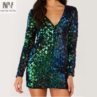 China Breathable Iridescent Green Velvet Embroidery Sequin Upper Textile Nanyee Fabric for sale