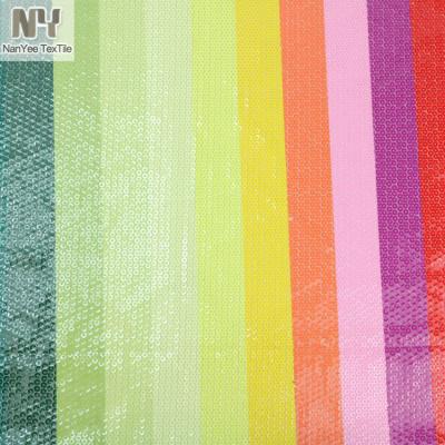 China Flat Multicolor Rainbow Print Sequin Fabric Nanyee Textile 5mm Stripe Rainbow Print Sequin Fabric for sale